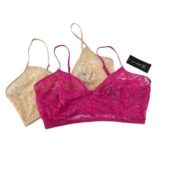 Lot of 2 INC Bralettes Core Bral Hang Size Medium Pink Beige Lace Bra NEW - Picture 1 of 5